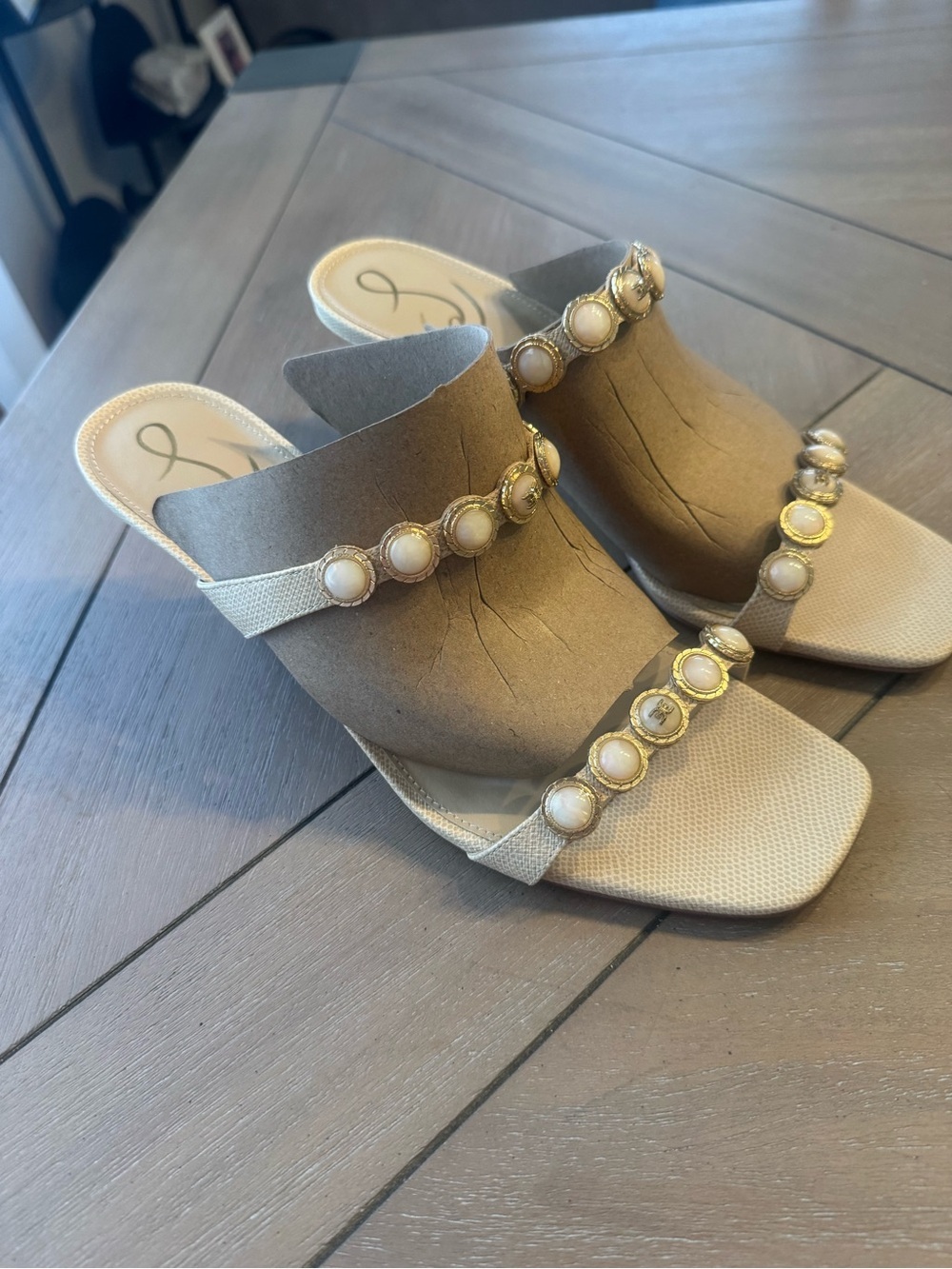 Sam Edelman Palma Slip-On Heels with Pearl and Gold Embellishments - Picture 3 of 13